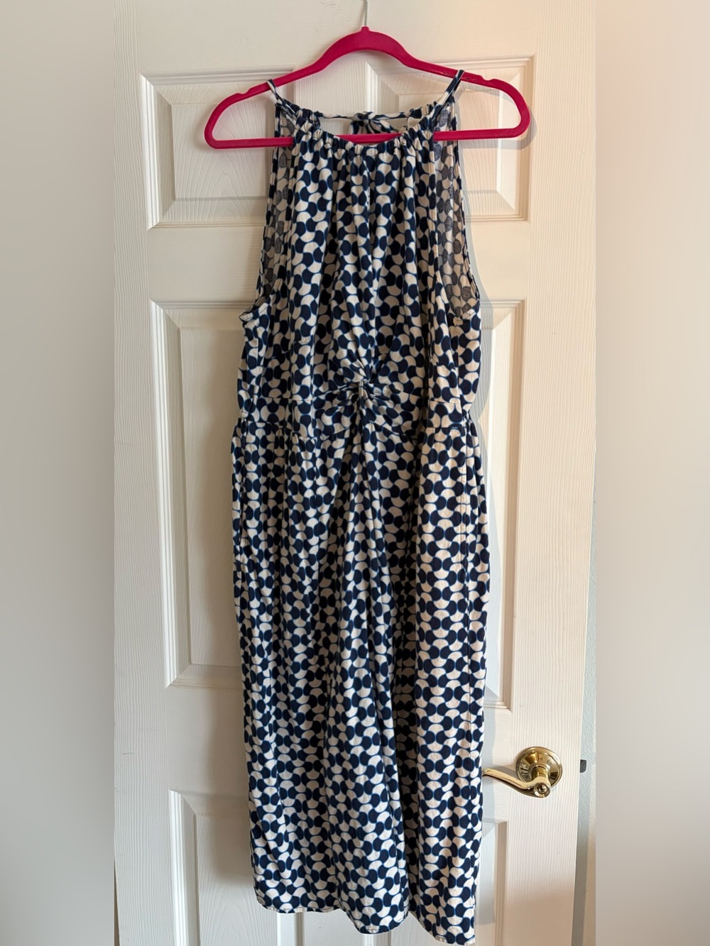 Ava & Viv Navy & White Halter Midi Dress, Small Front Slit & Tie Back, XXL